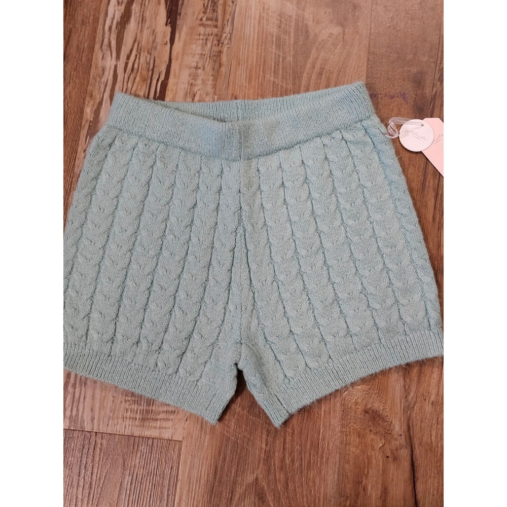 Blashe Los Angeles Women Seafoam Green Cable Knit Lounge Shorts NWT Size S